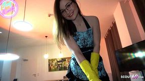 Petite German Teen Maid TinyEmily seduce to POV Creampie Fuck by her Boss when wife is away