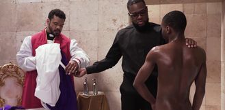Aroused black boy worships the BBC with care in sensual perversions