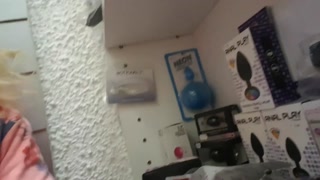 Last part. We are in a Sex Shop. Husband talking to seller. I'm showing my pussy to them.