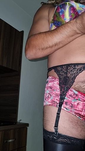 Squeezing My Honey Wearing My Classic Floral Lingerie