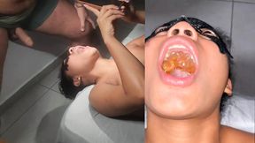 Drinking My Piss and Deepthroating Upside Down Until She Drinks Cum