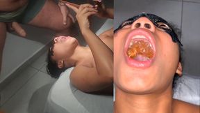 Drinking My Piss and Deepthroating Upside Down Until She Drinks Cum