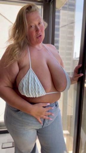 Blonde BBW MILF with fat belly and massive tits