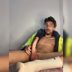 Construction Worker Strokes His Huge Cock Til He Unloads