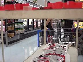 Kinky amateur wife showing her stockings in the supermarket
