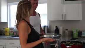 Hot blonde gives a sloppy blowjob after the gym.