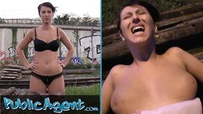 Public Agent - Adorable honey with short locks flaunting massive au naturel cleavage serviced outside publicly