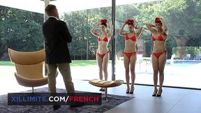 Flight Attendant Lesbian Threesome with Alexis Crystal
