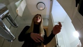 Big Tits Big Ass Hot Blonde MILF in School Uniform Skirt and Black Pantyhose on High Heels to Flash