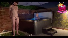 Restrained Outside the Hot Tub Naked While I Relax