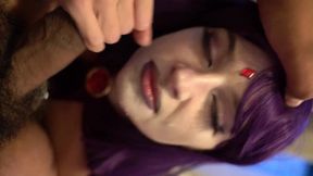 Raven, the sexy teen Titan, sucks and tugs black cock