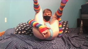 Twink stretches out gaping hole with big cock and dildo