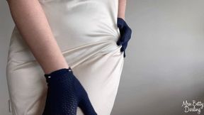 White Slip Blue Nylon Panties Navy Gloves Tease SFW