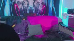 Oil on my tits, a fox tail anal plug and I give him a handjob with my tits