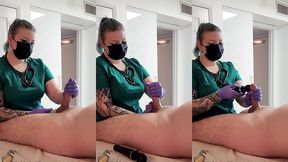 professional nurse working on her patient in the office