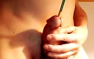 sounding my cock with a pencil
