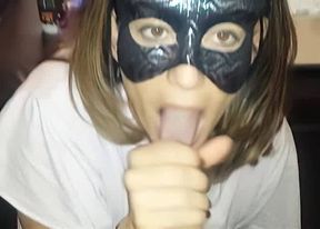 masked blowjob and cum swallowing