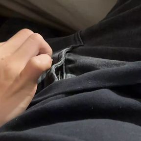 Play with straight friend in bed. Open his jeans, get his cock out and fondle then i jerk his dick until he cum over my hand.