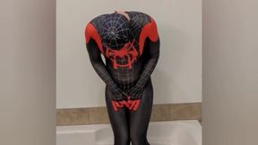 Desperate to pee, stuck in my Spiderman suit, big release at the end