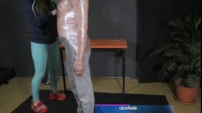 amazing! b37 I wrapped the slave in film and now I will mock him I spit copiously in his face! I trample his face with my feet and beat him! Spit-stained schmuck at my feet