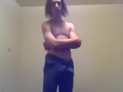 Transgirl Pre-Op Topless in Only Jeans, Aroused | Self-Photography Posing