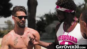 GayOver30.com - Ebony lifeguard's raw outdoor threesome with horny gay hunks