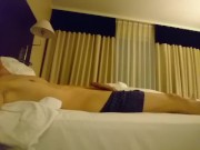 Horny boi Pounding his ass on a bed in a Hotelroom