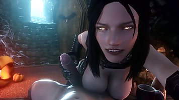 Serana from Skyrim game gives handjob