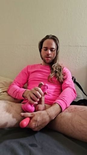 Long hair dont care. Bi guy uncut BWC solo play. PINK dildo.