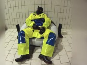 Pup pawing in Pros Extreme waterproof gear