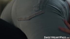 Black lesbian Demi Sutra spreads and licks the wet pussy of sexy Ember Snow