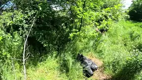 Down-jacket babe gives hot outdoor blowjob with cum play