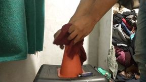 Sitting on an orange pussy to open my ass