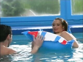 Gorgeous Teen with Taut Pussy Screwed in the Pool and Ejaculation by two Big Cocks