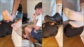 Ignoring the human foostool at my feet under the desk (Sneakers, Socks, Feet)
