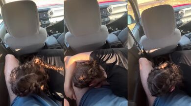 College cutie gags on throatscum in backseat blowjob