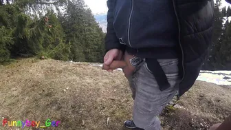 Uncut German hiker pisses and jerks off in the mountains