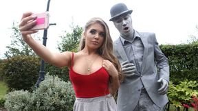 Watch Alessandra's Wild Tits Ecstasy Ride With Living Statue Danny!