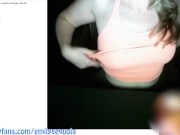 Horny sexy MILF plays with tits on webcam to help big cock cum
