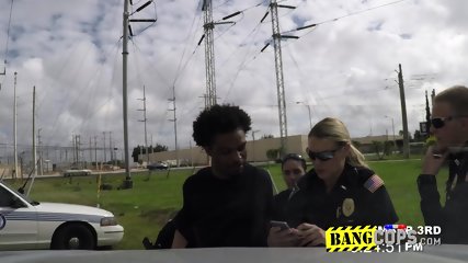 Doggy on the rooftop with BBC and two busty white female cops.