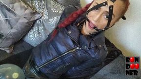 Balloon Bondage - Riding and Humping in Tight Leather Jacket and O Ring Head Harness Gag