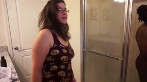 Wet Ass Pussy Enjoys Sucking Big Black Cock in the Shower