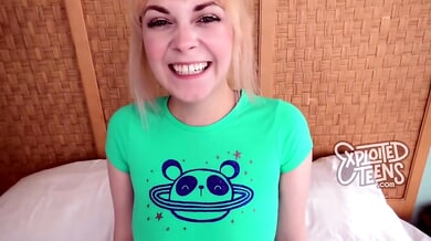 Blonde amateur faces the camera in a candid casting session