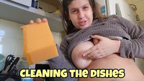 Topless Dishwashing, Washing All the Plates While Showing My Breasts in the Kitchen Fetish Scene