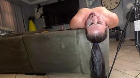 Face fucked whore gets dick stroked while in her throat, throatpie.