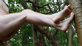Naked Redhead Pisses and Cums Solo in Forest Feast