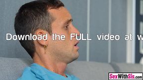 Stepsister with big breasts dominates bro, giving head and riding him