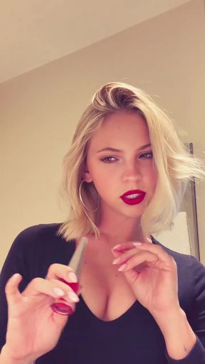 Blonde woman with red lipstick