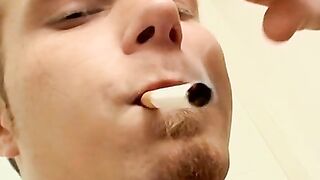 Cute skater Billy Da Kidd smokes multiple cigs while stroking his big cockÂ