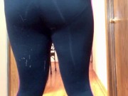 Girlfriend peeing yoga pants from behind